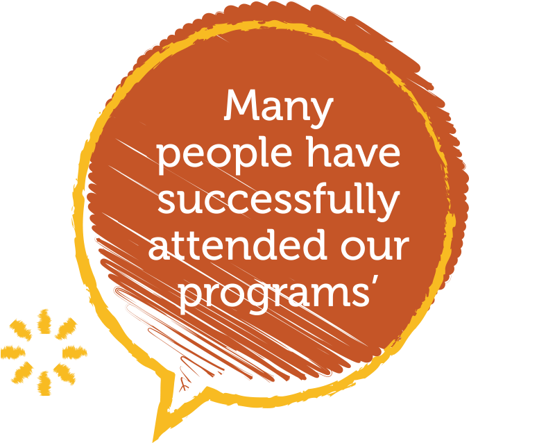 Speech bubble with text "many people have successfully attended our programs'" 